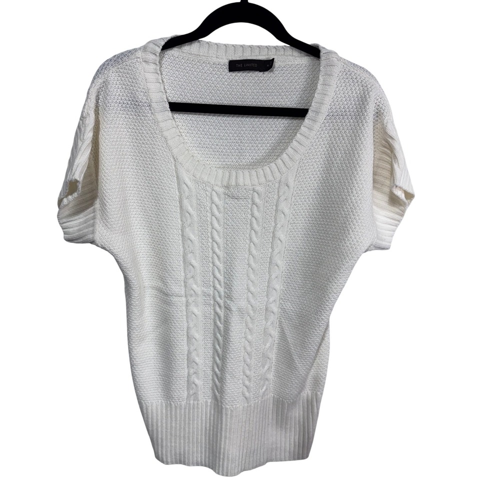 The Limited XL Cream Sweater Women Short Sleeve Cable Knit Scoop Neck